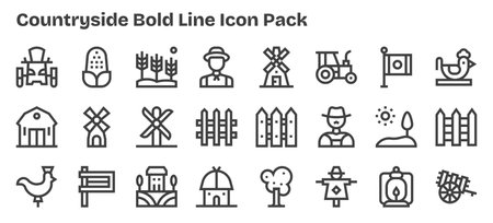 Professionally designed 24 icons in Bold Outline style, capturing the essence of Countryside for UI design.のイラスト素材