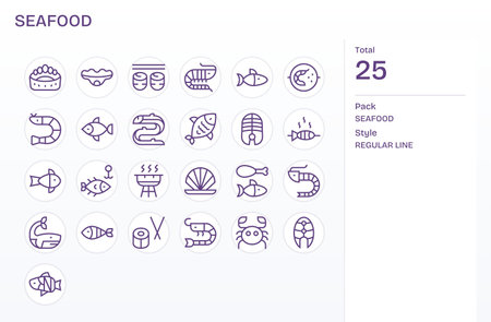 Ensure consistency with 25 Regular Line icons guided by Seafood, perfect for design systems.のイラスト素材