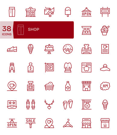 A polished pack of 42 Regular Line icons representing Shop, ideal for product teams.のイラスト素材