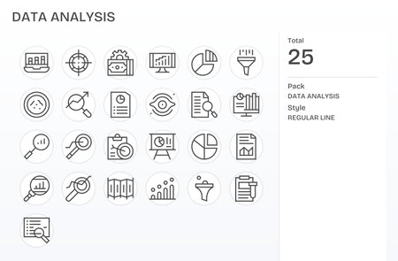 Guide interactions using 25 Regular Line icons reflecting Data Analysis, balanced and legible.のイラスト素材