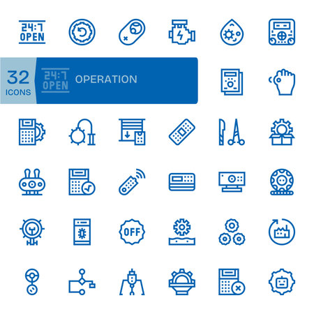 Speed up delivery with 32 Bold Line icons drawn from Operation, organized and consistent.のイラスト素材