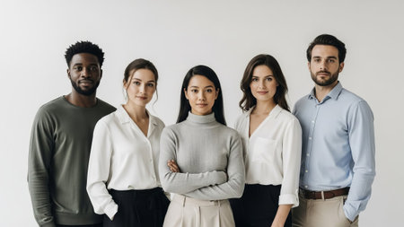 Diverse team of professionals, office setting, diverse gender and ethnicity.の素材