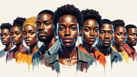 Black adults, diverse, group portrait, united, standingの素材