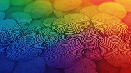Rainbow fingerprint pattern, abstract, digital background, macro.の素材