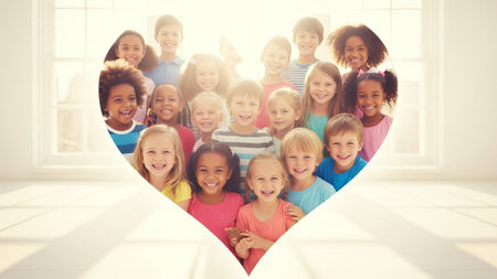 Group of smiling kids in studioの素材