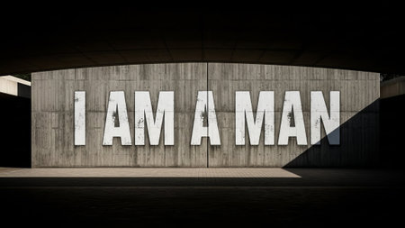 White text I AM A MAN on concrete underpassの素材