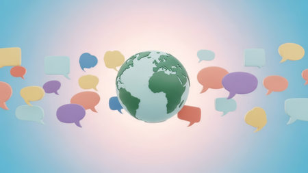 Globe with speech bubbles, global communication concept.の素材