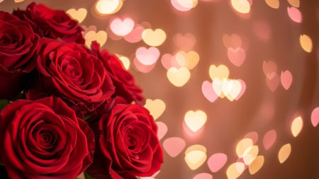 Red roses with heart bokeh background, romantic, love, celebration.の素材