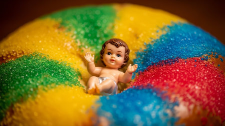 Baby Jesus figurine in King Cake, Mardi Gras celebrationの素材