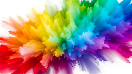Abstract rainbow color powder explosion, vibrant hues bursting outwards.の素材