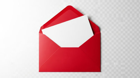 Red envelope with blank white card on transparent background.の素材