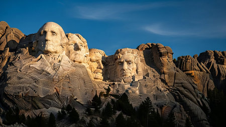 Mount Rushmore faces, US presidents, granite sculpture, South Dakotaの素材