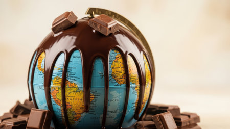 Globe covered in chocolate, surrounded by chocolate barsの素材