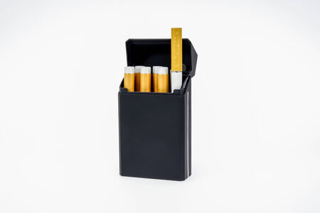 Electronic cigs and pack on a white background の写真素材