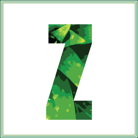 Leaf font. Capital letter Z uppercase. Green leaves background.のイラスト素材