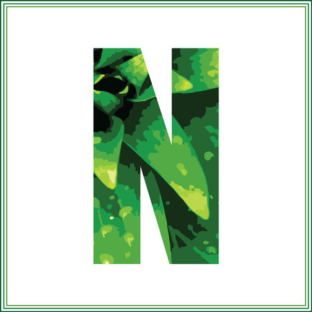 Letter N with green leaves on white background. Vector illustration for your design.のイラスト素材