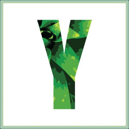 Letter Y in green leaves style. Alphabet in the form of camouflage.のイラスト素材