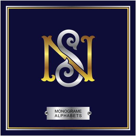 Luxury letter N logo with gold and blue background. Vector illustration.のイラスト素材