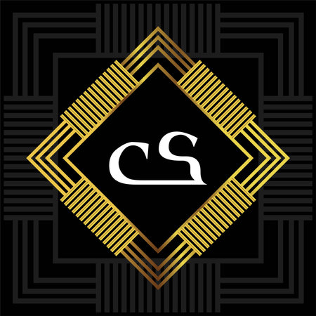 Vector geometric golden frame in art deco style on black background.のイラスト素材