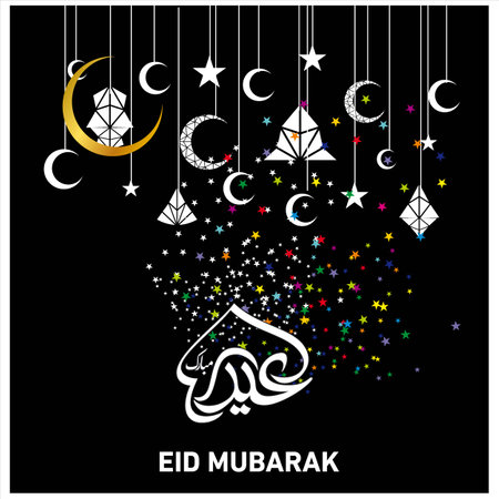 Eid Mubarak Greeting Card with Arabic calligraphy for the celebration of Muslim community festival.のイラスト素材