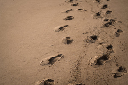 Footsteps on the sand beach background