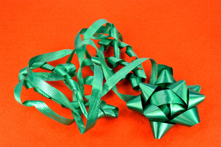 Bright green bow and ribbon.