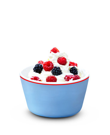 whipped cream with raspberry and blackberry