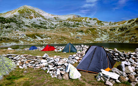 camp base in Retezat mountainsの写真素材