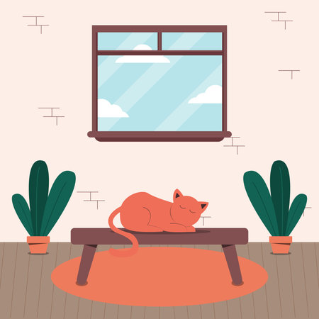 cat sleep in the table - flat illustrationのイラスト素材
