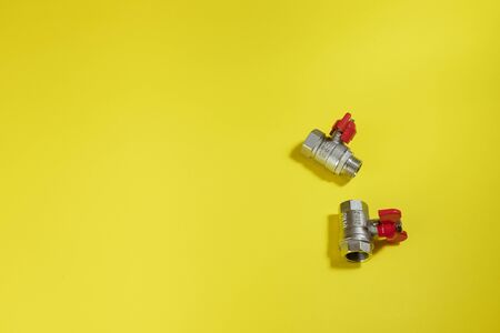 several safety valves on a colored background. safety valves with red edges. safety valves isolated. studio shootの写真素材