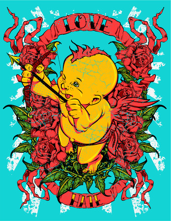 Baby cupid in floral wreathのイラスト素材