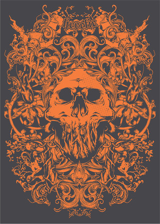 Orange skull with decorative style icon.のイラスト素材