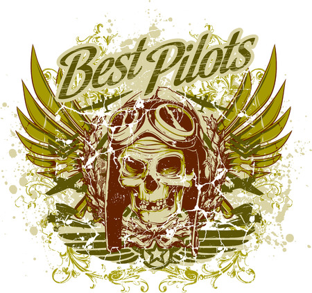 Best pilots with skull and wings illustration.のイラスト素材