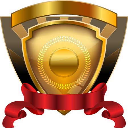 A heraldic shield award  illustration with blank fields for entering custom text or graphics.のイラスト素材