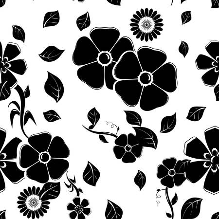 Floral seamless pattern. Black vector illustrationのイラスト素材