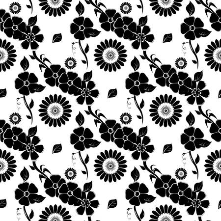 Floral seamless pattern. Black vector illustrationのイラスト素材