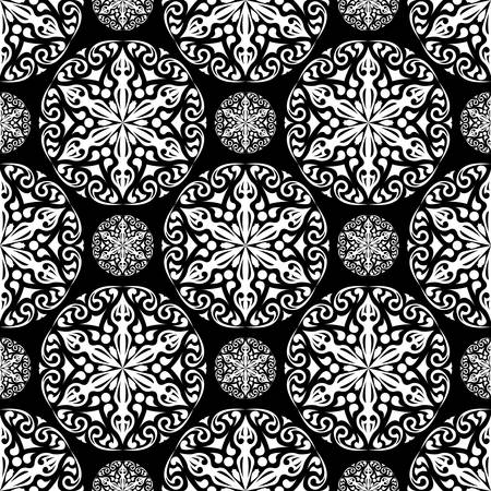 Floral black and white seamless patternのイラスト素材