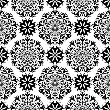 Floral black and white seamless patternのイラスト素材