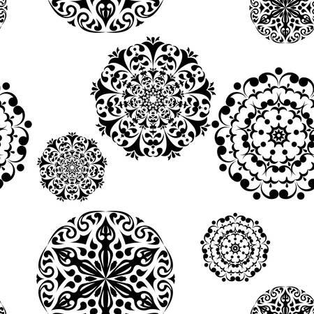 Floral black and white seamless patternのイラスト素材