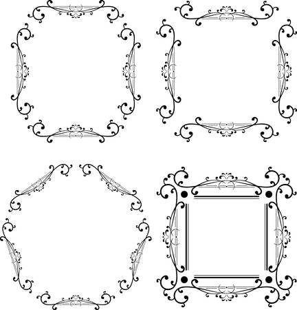 Black and white ornamental frame. Monogram element. Vector illustrationのイラスト素材