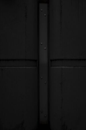 Black metal wall texture background. Modern building wall from metal plates with nails. Close up with copy space for designの写真素材