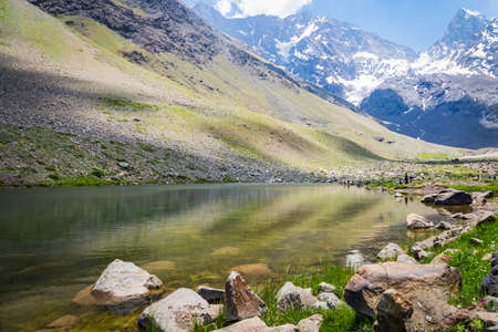 mountain lagoon in south americaの写真素材