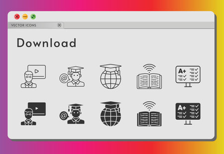 download icon set. included teacher, test, student, school, book icons on white background. linear, filled styles.のイラスト素材