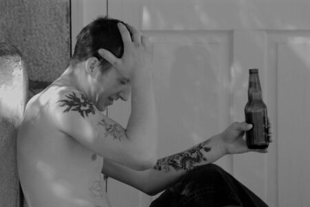 A man in troubled times	の写真素材