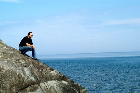 man finding solitudeの写真素材