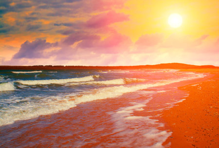 Beautiful deserted beach at sunset