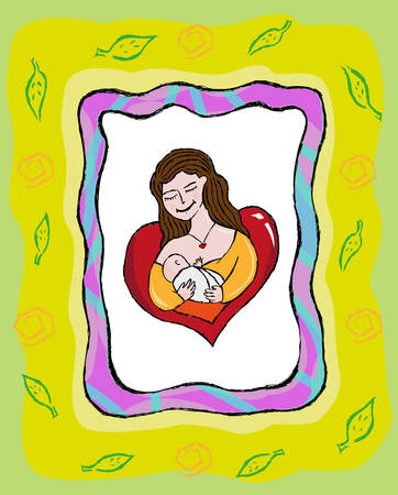 Mother Breastfeeding Hand Drawn Concept のイラスト素材