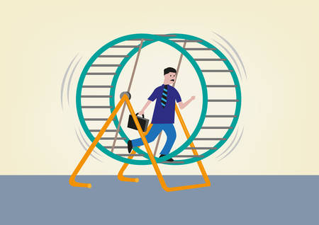 Businessman Running on a Hamster Wheel. Editable Clip Art.のイラスト素材