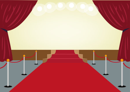 Red Carpet towards a Stage with Red Curtain frames. Editable Clip Art.のイラスト素材