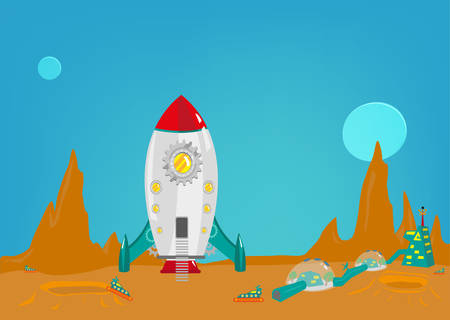 Mission to another planet like mars with a small colony of men from earth. Editable Clip art.のイラスト素材